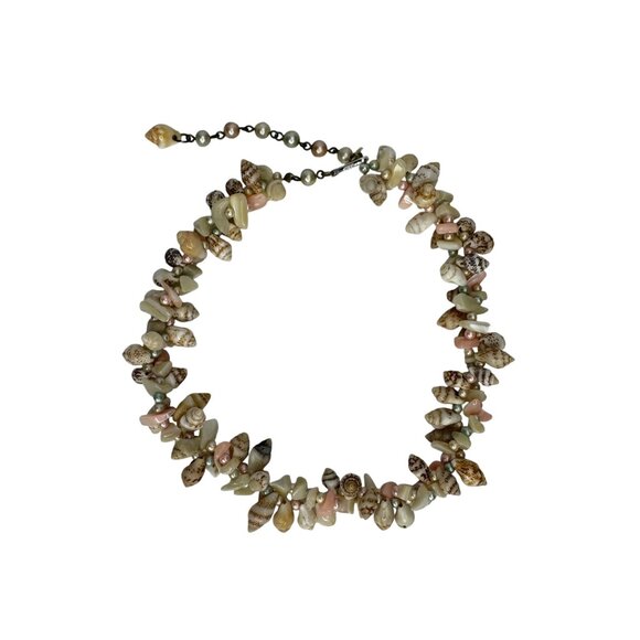 Vintage Pink Green Beige Shell & Faux‎ Pearl Necklace Beach Jewelry Vacationcore - Picture 1 of 7